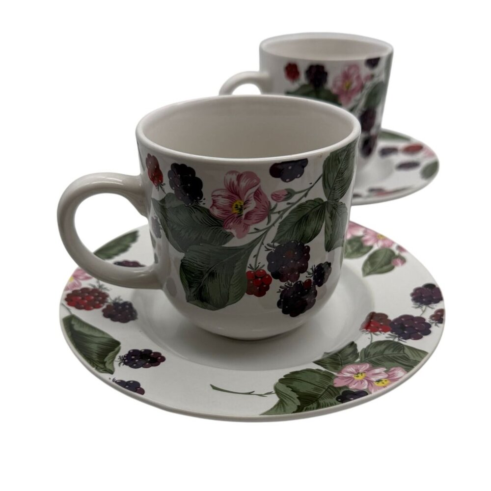 Tienshan‎ Raspberry Social tea cup & Saucer lot of four Stoneware replacements